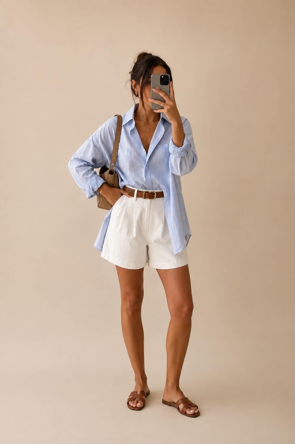 Une personne photographie sa tenue dans un miroir